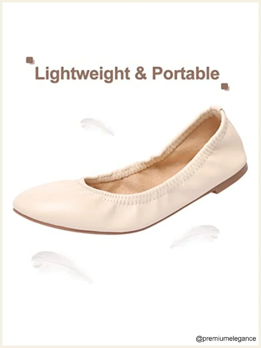 Women's Ballet Flats - Foldable Travel Shoes - Non-Slip TPR Sole - Faux Leather